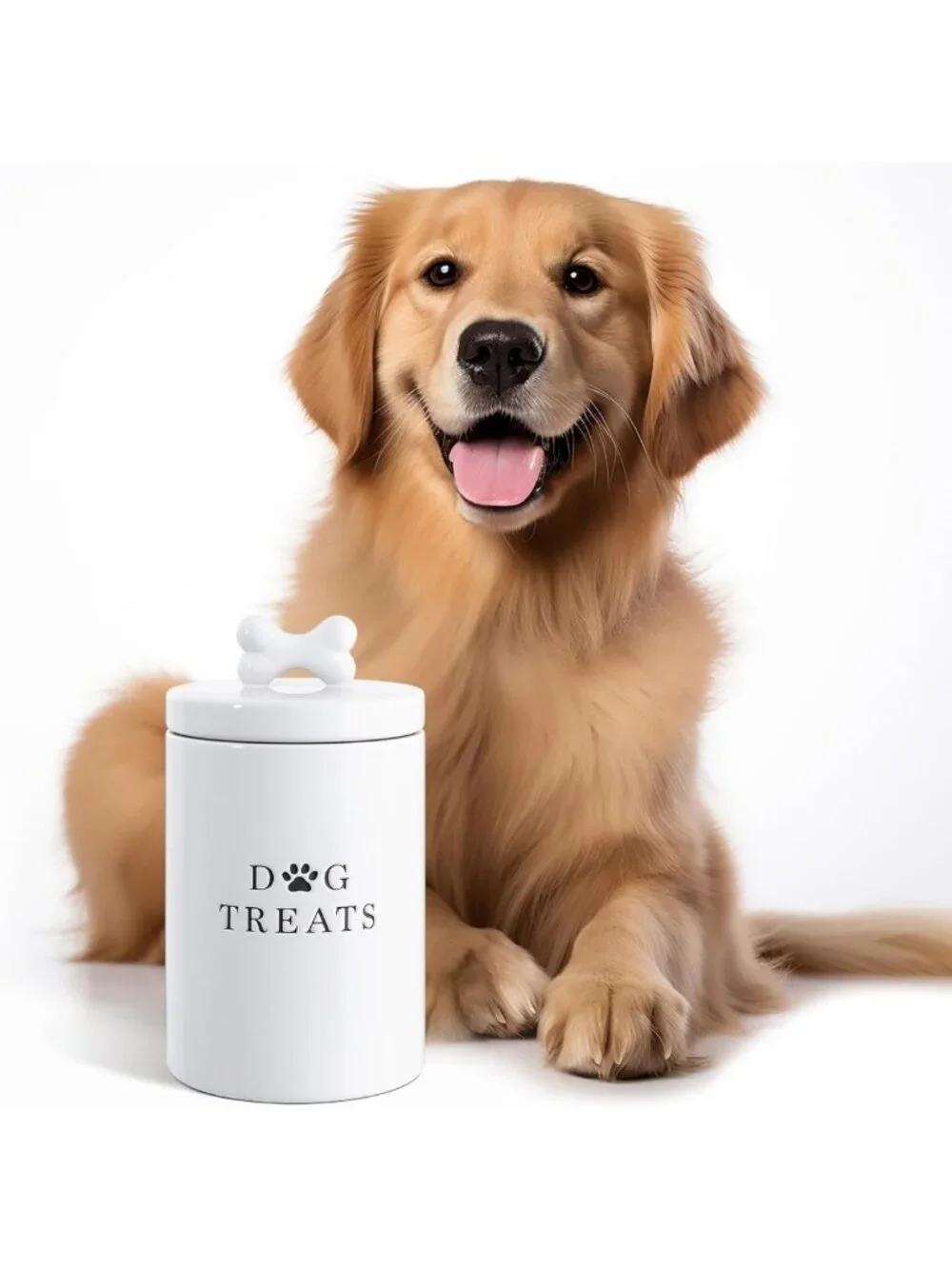 Airtight Large Dog Treat Storage Jar - Cute Rustic Ceramic Canister for Kitchen